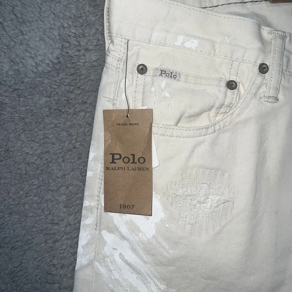 NOS Polo Ralph Lauren Repaired Jeans Men's 38 x 34 Cream The Sullivan Pants